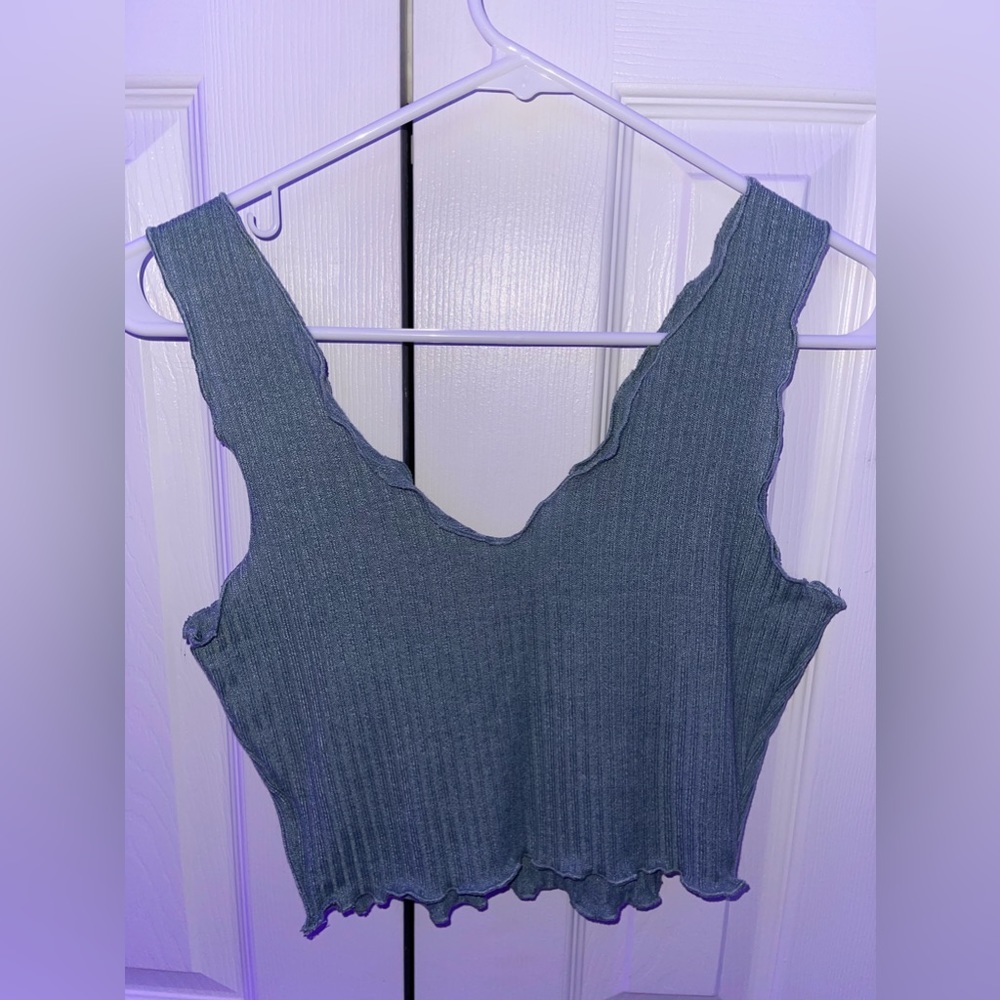 Teal and white v neck tank top